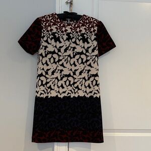 Zara Short Sleeve Floral Block Shift Dress - Black, Cream, Dark Blue & Burgundy